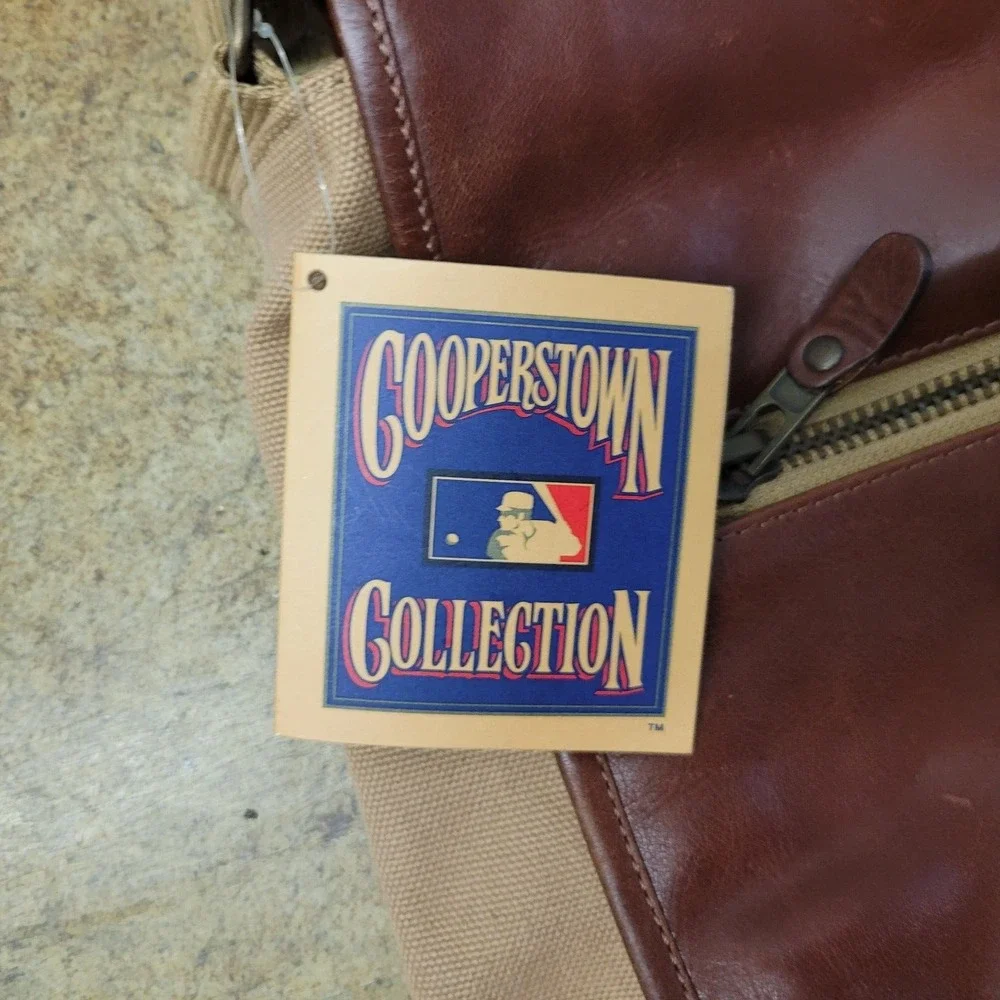 Cooperstown Collection Red Sox Messenger Bag Unisex Large Brown Leather Canvas
